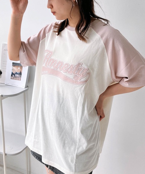 AS KNOW AS plus（アズノゥアズプラス）の「◎カレッジロゴ オーバーサイズ ラグラン半袖Tシャツ（Tシャツ/カットソー・レディース・ブラック系/ピンク系/ネイビー系/ピンク系1/ブラック系1/ネイビー系1/グリーン系1・FREE）」の19枚目の写真