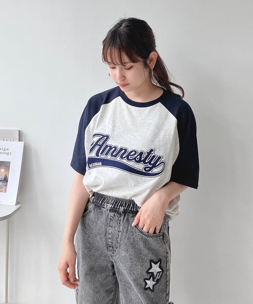 AS KNOW AS plus（アズノゥアズプラス）の「◎カレッジロゴ オーバーサイズ ラグラン半袖Tシャツ（Tシャツ/カットソー・レディース・ブラック系/ピンク系/ネイビー系/ピンク系1/ブラック系1/ネイビー系1/グリーン系1・FREE）」の14枚目の写真