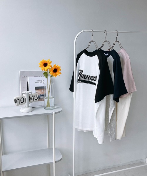 AS KNOW AS plus（アズノゥアズプラス）の「◎カレッジロゴ オーバーサイズ ラグラン半袖Tシャツ（Tシャツ/カットソー・レディース・ブラック系/ピンク系/ネイビー系/ピンク系1/ブラック系1/ネイビー系1/グリーン系1・FREE）」の9枚目の写真