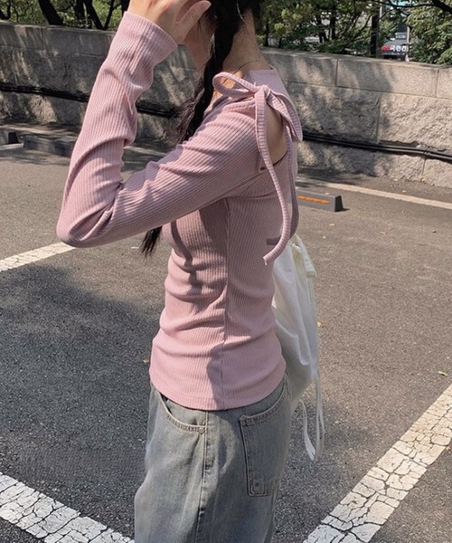Dita Muaj.(ディータムアージュ)の「ショルダーリボンバレエトップス(Tシャツ/カットソー・レディース・ホワイト/パープル・M/L)」の4枚目の写真