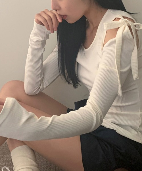 Dita Muaj.(ディータムアージュ)の「ショルダーリボンバレエトップス(Tシャツ/カットソー・レディース・ホワイト/パープル・M/L)」の6枚目の写真