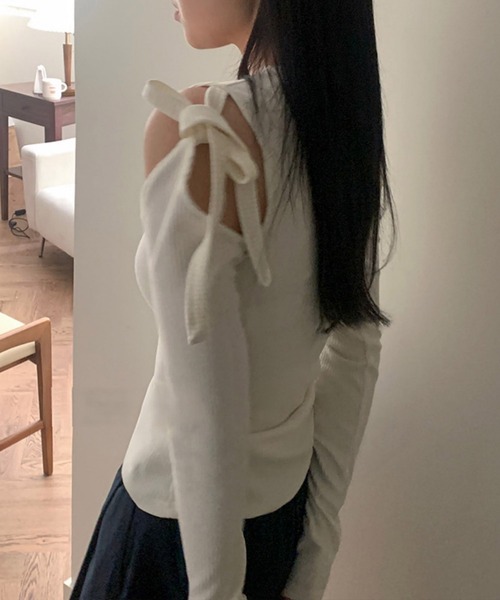 Dita Muaj.(ディータムアージュ)の「ショルダーリボンバレエトップス(Tシャツ/カットソー・レディース・ホワイト/パープル・M/L)」の7枚目の写真