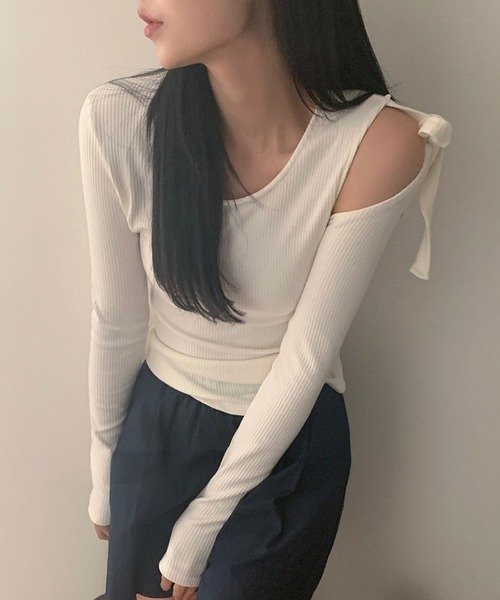 Dita Muaj.(ディータムアージュ)の「ショルダーリボンバレエトップス(Tシャツ/カットソー・レディース・ホワイト/パープル・M/L)」の11枚目の写真