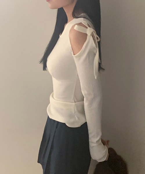 Dita Muaj.(ディータムアージュ)の「ショルダーリボンバレエトップス(Tシャツ/カットソー・レディース・ホワイト/パープル・M/L)」の12枚目の写真