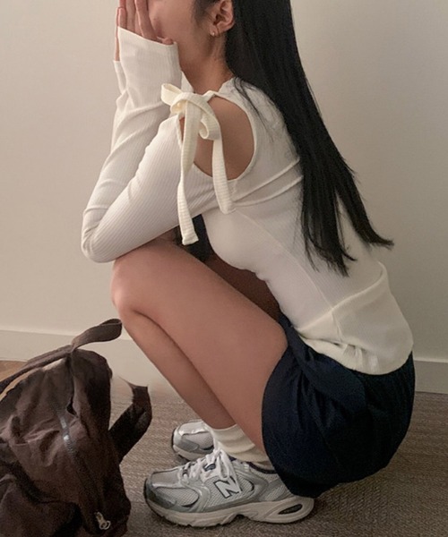 Dita Muaj.(ディータムアージュ)の「ショルダーリボンバレエトップス(Tシャツ/カットソー・レディース・ホワイト/パープル・M/L)」の15枚目の写真