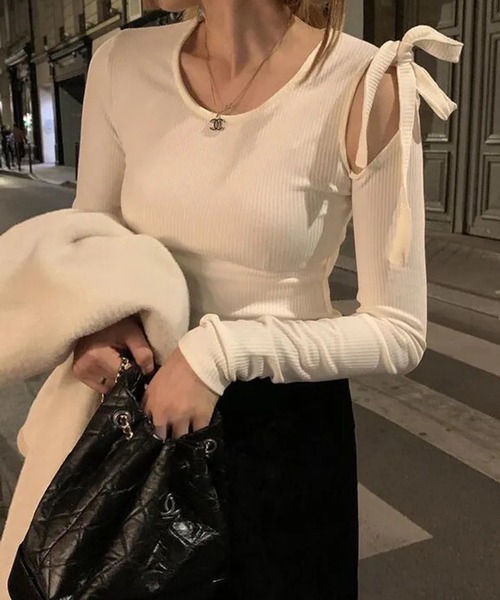 Dita Muaj.(ディータムアージュ)の「ショルダーリボンバレエトップス(Tシャツ/カットソー・レディース・ホワイト/パープル・M/L)」の16枚目の写真