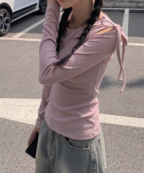 Dita Muaj.(ディータムアージュ)の「ショルダーリボンバレエトップス(Tシャツ/カットソー・レディース・ホワイト/パープル・M/L)」の20枚目の写真