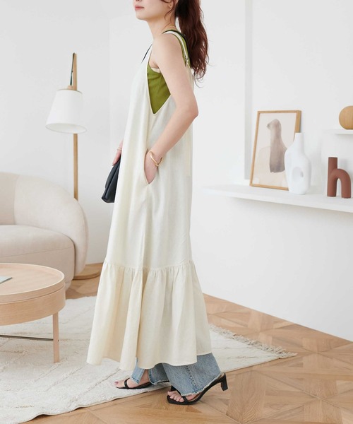 DISCOAT（ディスコート）の「レーヨンリネン深Vジャンスカ（ワンピース・レディース・ブラック/ライム/ホワイト系その他・FREE）」の6枚目の写真