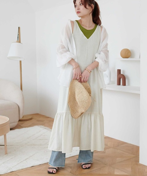 DISCOAT（ディスコート）の「レーヨンリネン深Vジャンスカ（ワンピース・レディース・ブラック/ライム/ホワイト系その他・FREE）」の9枚目の写真