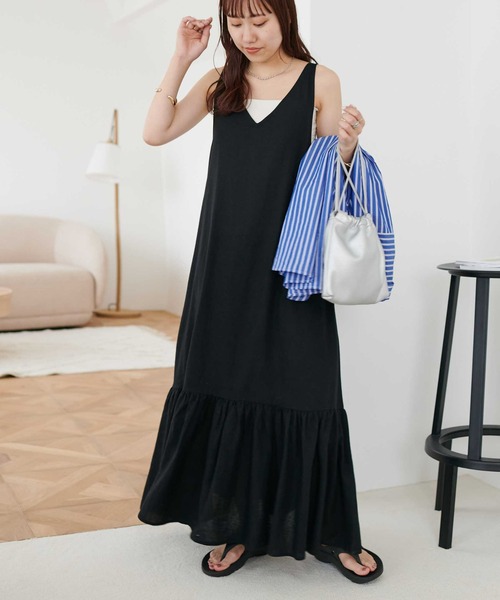 DISCOAT（ディスコート）の「レーヨンリネン深Vジャンスカ（ワンピース・レディース・ブラック/ライム/ホワイト系その他・FREE）」の18枚目の写真