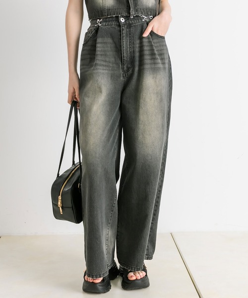 OLIVE des OLIVE(オリーブデオリーブ)の「ウエストホックワイドデニムパンツ(その他パンツ・レディース・サックスブルー/ブルー系その他/ブラック系その他/ブルー・SMALL/MEDIUM)」の2枚目の写真