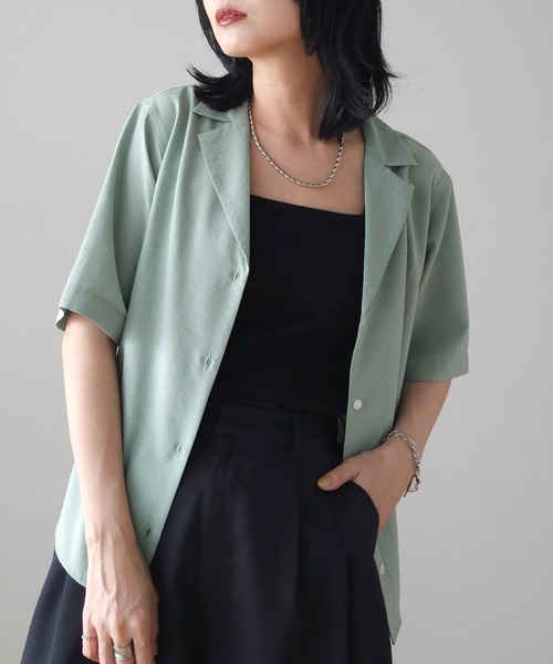 Green　Parks（グリーンパークス）の「接触冷感　開襟シャツ（シャツ/ブラウス・レディース・ライトベージュ/グリーン/モカ・FREE）」の3枚目の写真