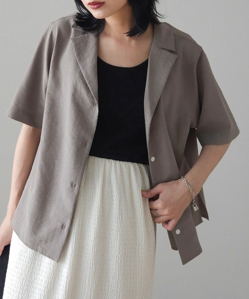 Green　Parks（グリーンパークス）の「接触冷感　開襟シャツ（シャツ/ブラウス・レディース・ライトベージュ/グリーン/モカ・FREE）」の2枚目の写真