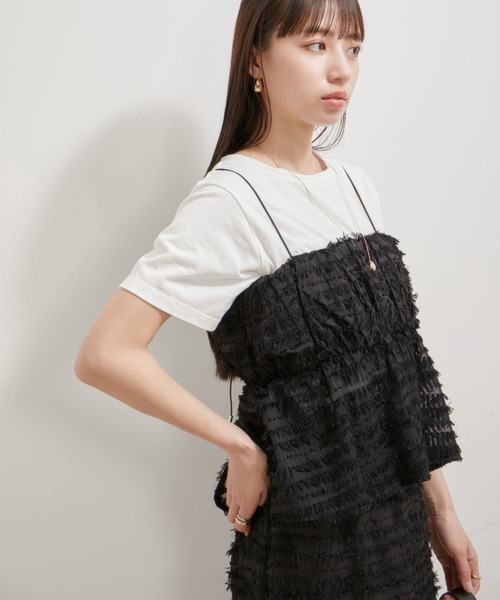 VIS(ビス)の「【洗える】フリンジジャガードビスチェ(キャミソール・レディース・ブラック/キナリ・FREE)」の2枚目の写真