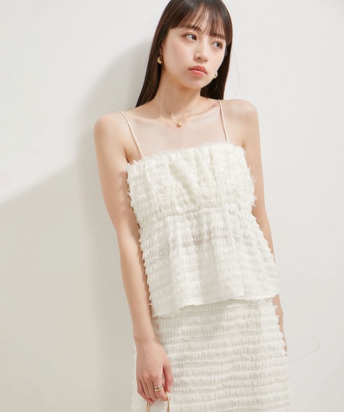VIS(ビス)の「【洗える】フリンジジャガードビスチェ(キャミソール・レディース・ブラック/キナリ・FREE)」の11枚目の写真