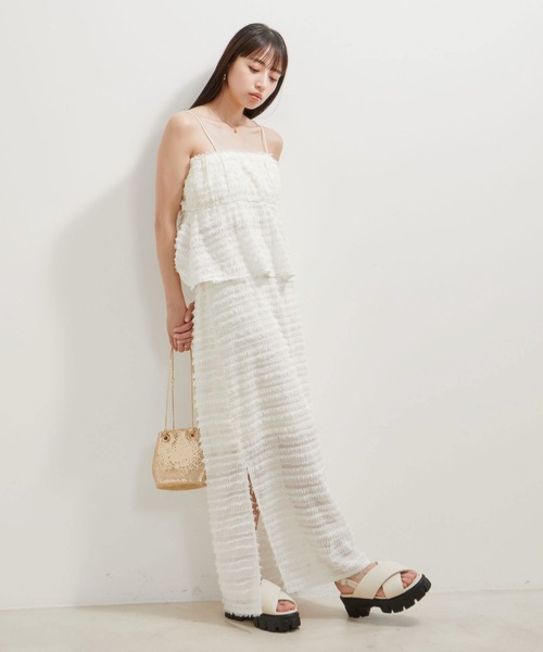 VIS(ビス)の「【洗える】フリンジジャガードビスチェ(キャミソール・レディース・ブラック/キナリ・FREE)」の6枚目の写真