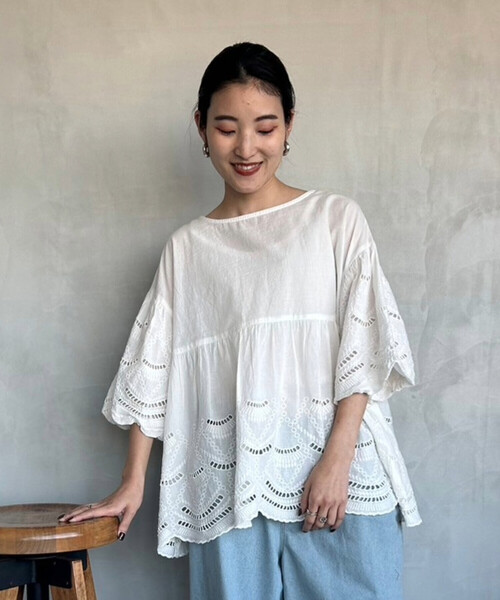 ONIGIRI（オニギリ）の「シフリー　プルオーバーブラウス（シャツ/ブラウス・レディース・ブラウン/オフホワイト/マスタード・FREE）」の7枚目の写真