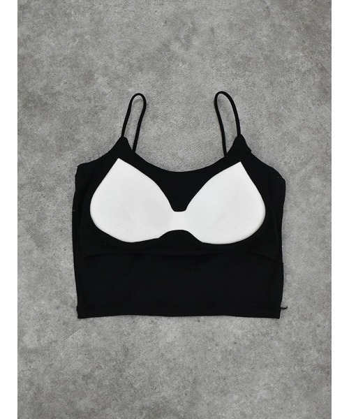 Reurie'（レウリィ）の「バックオープンブラトップ／back open bratop 背中開き キャミソール バンドゥ インナー 細ストラップ パット リブ デザインブラ 重ね着 レイヤード カップ付き シンプル ベーシック 紐ストラップ 白 黒 ホワイト ブラック（チューブトップ・レディース・ホワイト/ブラック・FREE）」の10枚目の写真
