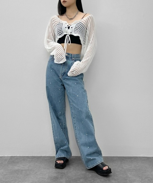 LVEU.（ラブユ.）の「【LVEU.】クロップドメッシュニットカーディガン / トップス カーディガン カーデ 羽織り メッシュ ニット クロップド ショート 長袖 レースアップ 編み上げ ブラック ホワイト カーキ ZOZOTOWN限定（カーディガン/ボレロ・レディース・ホワイト/ブラック/カーキ・FREE）」の9枚目の写真