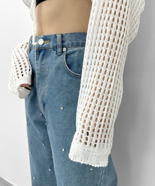 LVEU.（ラブユ.）の「【LVEU.】クロップドメッシュニットカーディガン / トップス カーディガン カーデ 羽織り メッシュ ニット クロップド ショート 長袖 レースアップ 編み上げ ブラック ホワイト カーキ ZOZOTOWN限定（カーディガン/ボレロ・レディース・ホワイト/ブラック/カーキ・FREE）」の8枚目の写真