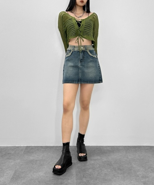 LVEU.（ラブユ.）の「【LVEU.】クロップドメッシュニットカーディガン / トップス カーディガン カーデ 羽織り メッシュ ニット クロップド ショート 長袖 レースアップ 編み上げ ブラック ホワイト カーキ ZOZOTOWN限定（カーディガン/ボレロ・レディース・ホワイト/ブラック/カーキ・FREE）」の20枚目の写真