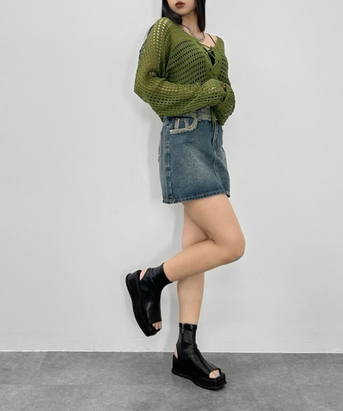 LVEU.（ラブユ.）の「【LVEU.】クロップドメッシュニットカーディガン / トップス カーディガン カーデ 羽織り メッシュ ニット クロップド ショート 長袖 レースアップ 編み上げ ブラック ホワイト カーキ ZOZOTOWN限定（カーディガン/ボレロ・レディース・ホワイト/ブラック/カーキ・FREE）」の15枚目の写真