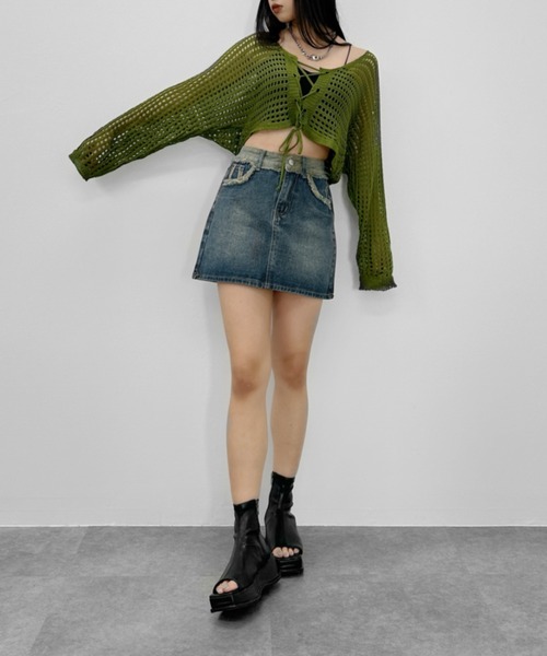 LVEU.（ラブユ.）の「【LVEU.】クロップドメッシュニットカーディガン / トップス カーディガン カーデ 羽織り メッシュ ニット クロップド ショート 長袖 レースアップ 編み上げ ブラック ホワイト カーキ ZOZOTOWN限定（カーディガン/ボレロ・レディース・ホワイト/ブラック/カーキ・FREE）」の14枚目の写真