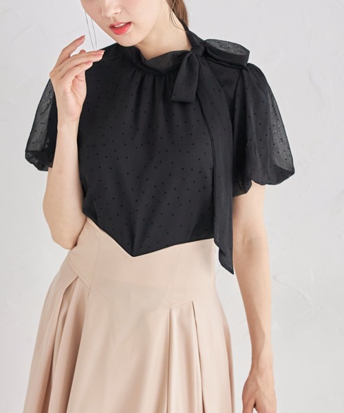 tocco closet(トッコ クローゼット)の「リボンタイ付きシアードットバルーンスリーブブラウス(シャツ/ブラウス・レディース・オフホワイト/ブラック/グレー・M)」の14枚目の写真