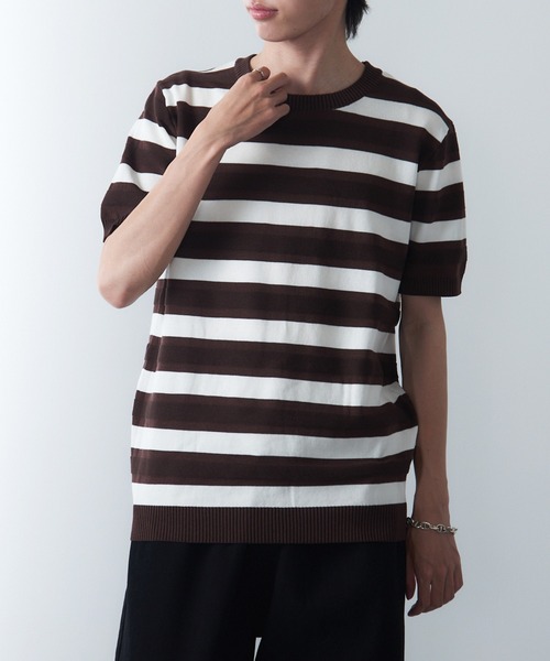 SETUP7（セットアップセブン）の「【SETUP7】ハイゲージボーダーニットTee SCCH372（Tシャツ/カットソー・メンズ・ブラック/ブラウン・FREE）」の20枚目の写真