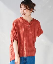 シャドーチェックスリーブデザインブラウス