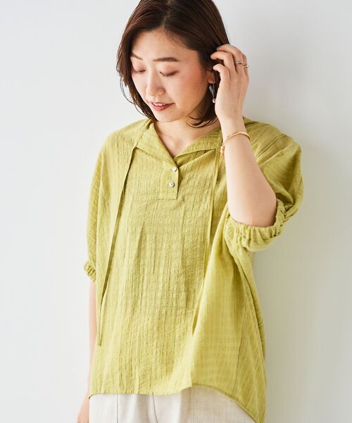 le.coeur blanc(ルクールブラン)の「シャドーチェックスリーブデザインブラウス(シャツ/ブラウス・レディース・オフホワイト/オレンジ/ライトグリーン・38)」の17枚目の写真