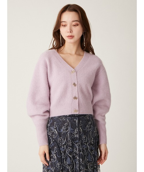 LILY BROWN（リリーブラウン）の「LBロゴボタンフォックスカーデ