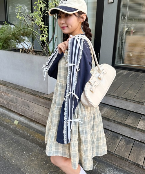 セール】サイドレースラインリボントップス（Tシャツ/カットソー