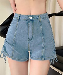 サイドドロストリボンデニムショートパンツ