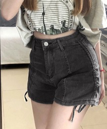 サイドドロストリボンデニムショートパンツ