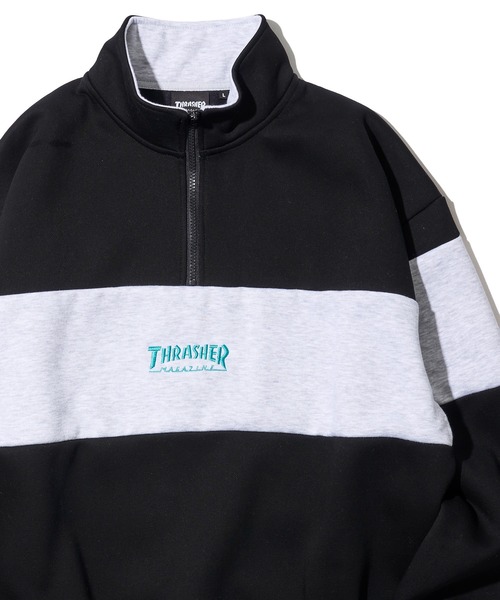 【セール】【THRASHER / スラッシャー】裏起毛ワンポイント刺繍スタンドハーフジップ スウェットトレーナー（スウェット）｜THRASHER（スラッシャー）