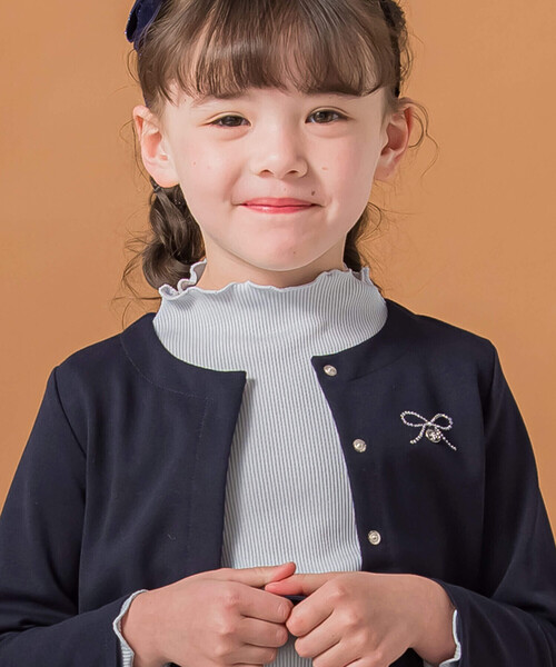 【日本製】ブライトプレーティングテレコハート刺しゅう長袖Tシャツ(100~140cm)