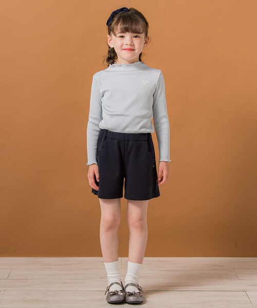 【日本製】ブライトプレーティングテレコハート刺しゅう長袖Tシャツ(100~140cm)