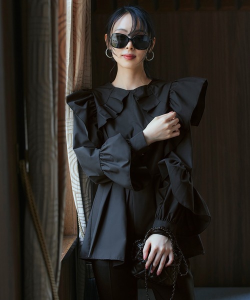 セール】洗える ｜ フリルスリーブデザインシャツブラウス ｜ 長袖