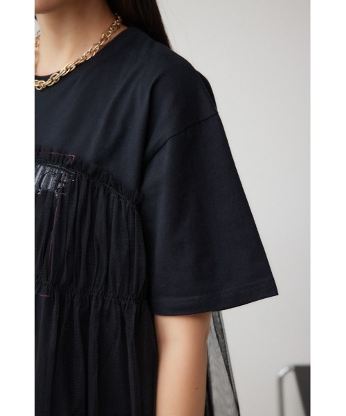 チュールレースドッキングビンテージプリントTシャツ（Tシャツ