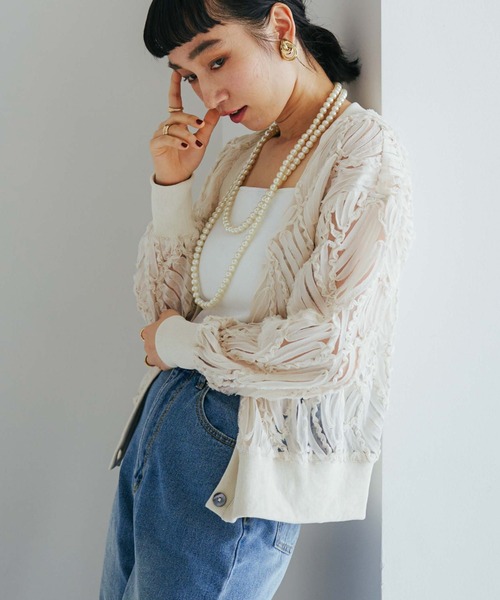 Doux archives（ドゥアルシーヴ）の「テープヤーンカーデ（カーディガン/ボレロ・レディース・ブラック/アイボリー・38）」の3枚目の写真