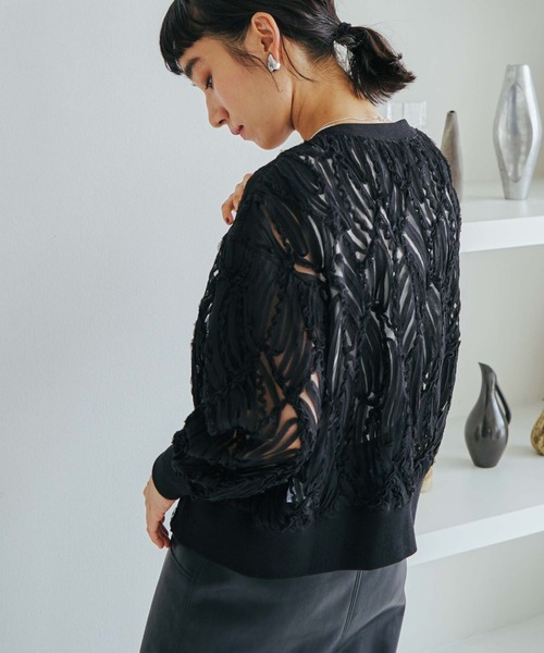 Doux archives（ドゥアルシーヴ）の「テープヤーンカーデ（カーディガン/ボレロ・レディース・ブラック/アイボリー・38）」の7枚目の写真