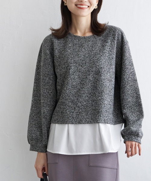 ikka（イッカ）の「カットツイード裾レイヤードプルオーバー（Tシャツ/カットソー・レディース・ライトグレー/ダークラベンダー/ブラック・L/M/S）」の2枚目の写真