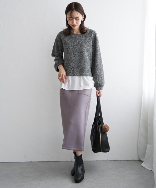 ikka（イッカ）の「カットツイード裾レイヤードプルオーバー（Tシャツ/カットソー・レディース・ライトグレー/ダークラベンダー/ブラック・L/M/S）」の6枚目の写真