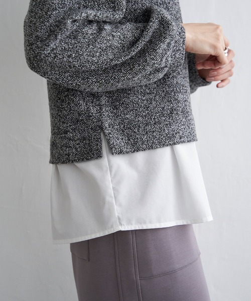 ikka（イッカ）の「カットツイード裾レイヤードプルオーバー（Tシャツ/カットソー・レディース・ライトグレー/ダークラベンダー/ブラック・L/M/S）」の18枚目の写真