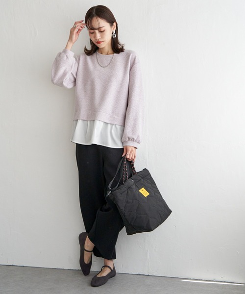 ikka（イッカ）の「カットツイード裾レイヤードプルオーバー（Tシャツ/カットソー・レディース・ライトグレー/ダークラベンダー/ブラック・L/M/S）」の8枚目の写真