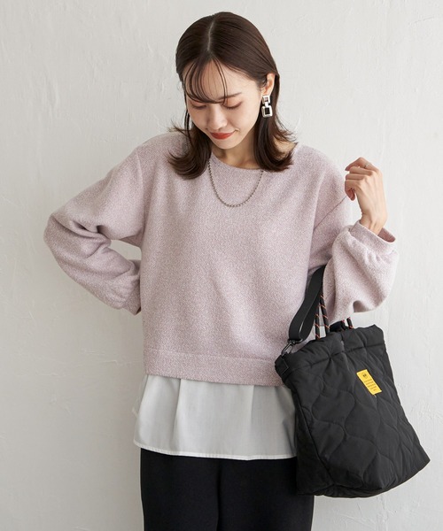 ikka（イッカ）の「カットツイード裾レイヤードプルオーバー（Tシャツ/カットソー・レディース・ライトグレー/ダークラベンダー/ブラック・L/M/S）」の7枚目の写真