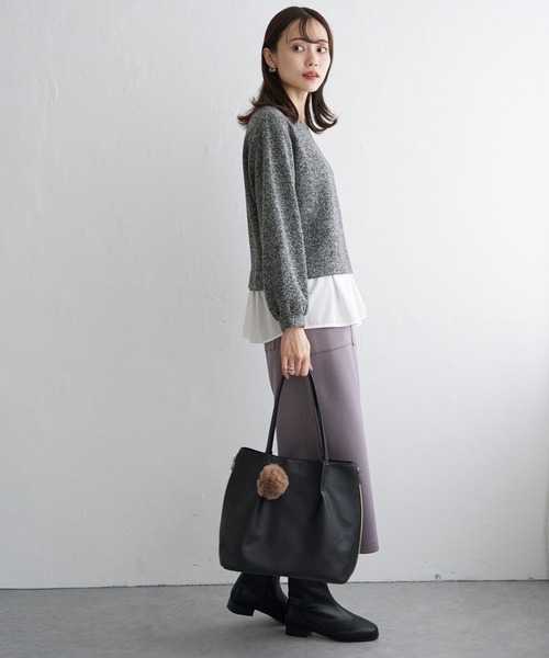 ikka（イッカ）の「カットツイード裾レイヤードプルオーバー（Tシャツ/カットソー・レディース・ライトグレー/ダークラベンダー/ブラック・L/M/S）」の5枚目の写真