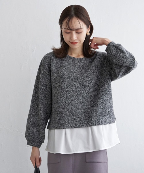 ikka（イッカ）の「カットツイード裾レイヤードプルオーバー（Tシャツ/カットソー・レディース・ライトグレー/ダークラベンダー/ブラック・L/M/S）」の4枚目の写真