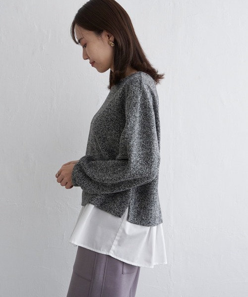 ikka（イッカ）の「カットツイード裾レイヤードプルオーバー（Tシャツ/カットソー・レディース・ライトグレー/ダークラベンダー/ブラック・L/M/S）」の14枚目の写真